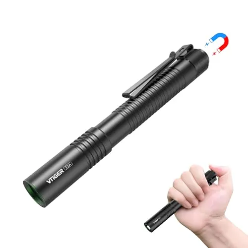 VTIGER T2A Kompakte EDC Taschenlampe,1500 Hoch Lumen AA Wiederaufladbare LED Taschenlampe, Superhelle kleine taktische Heckschalter Taschenblitzlicht mit Magnet für Camping,Wandern,Outdoor,Notfall