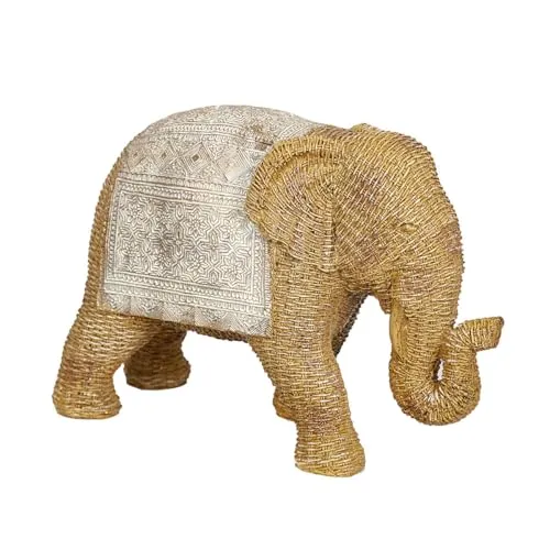 Romimex Dekofigur, Beige, Rattan, Polyresin, Elefant, 29 x 20 x 12 cm