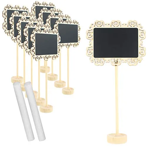 com-four® 10x Mini Holztafel-Set für Kräuter und Zimmer-Pflanzen, Aufsteller aus Holz für Namensschild, Preisaufsteller mit Kreide zum Beschriften für Pflanzentöpfe, Saatgut (10 Stück - natur/stand)