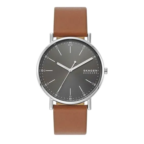 Skagen Herrenuhr Signatur SKW6578 - Elegante Armbanduhr für Herren mit 40mm silbernem Edelstahlgehäuse und hochwertigem Lederarmband, wasserdicht bis 30m und ideal für jeden Anlass.