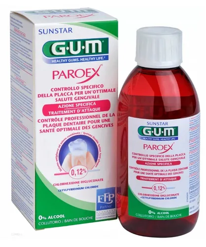 Gum Paroex Behandlung Colutorio 300ml - Mundspülung mit 0,12% CHX, alkoholfrei und zuckerfrei. Reduziert bakteriellen Zahnbelag und schützt das Zahnfleisch für optimale Mundgesundheit.