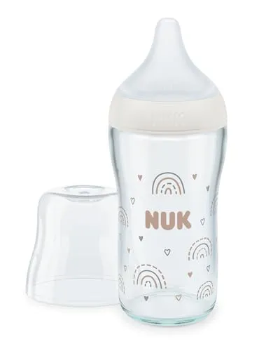 NUK Perfect Match Glas-Babyflasche, mit weichem Silikon-Trinksauger, 230 ml, ab 3+ Monate BPA-frei, Anti-Colic, mit Temperature Control, weiß