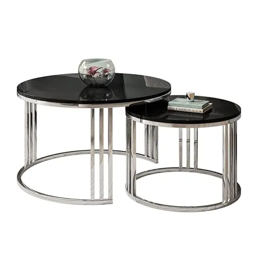 LORI 2in1 Couchtisch Chrom / Schwarz hochglanz