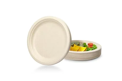Stück super starre Pappteller, 100 % biologisch abbaubar und kompostierbar, umweltfreundlicher, strapazierfähiger, recycelbarer Speiseteller, perfekt für Picknicks, Grillabende (15,2 cm) 100