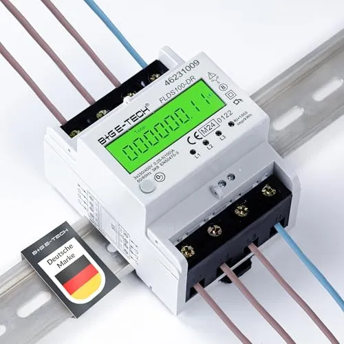 Stromzähler [FLDS100-DR] für Hutschiene mit Tageszählwerk (rückstellbar) und Lastanzeige, Drehstromzähler 100A, 3,9TE, S0, digital LCD beleuchtet, (Grün)