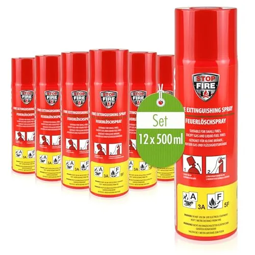 Feuerlöschspray für den Haushalt - 500ml - Brennstoffe: 500ml untosxisches Feuerlöschspray, TÜV-geprüft, löscht sicher Brände der Klassen A, B, E und F, biologisch abbaubar und wartungsfrei.