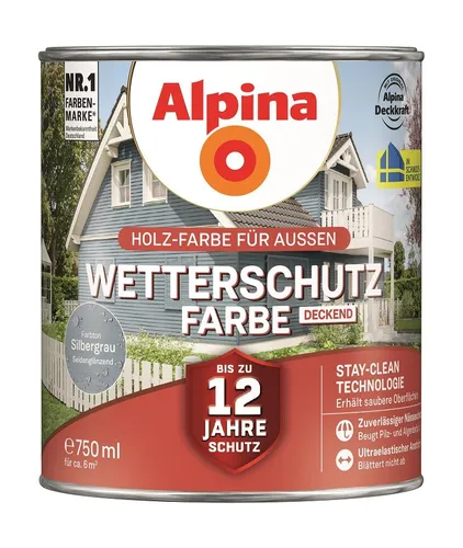 Alpina Wetterschutz-Farbe deckend Silbergrau 750ml seidenmatt