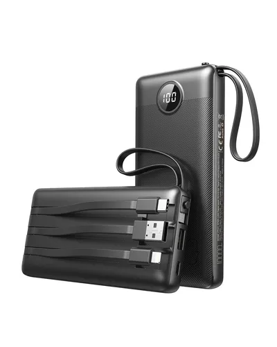 VEEKTOMX Powerbank 10000 mAh mit integrierten USB-C-Kabeln und LED-Anzeige