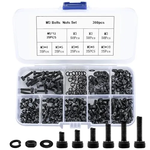 Stücke Schrauben Muttern Set, M3 Hex Einfaßungs Schrauben Set, Maschinenschrauben, Unterlegscheiben Hardware Tools mit Kunststoffbox, M3 Schraube Schraubenmutter Sortiment - Schwarz 300