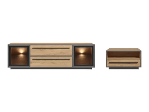 moebel-dich-auf Wohnwand Nardo in Wildeiche - Moderne Wohnwand in Wildeiche-Nachbildung, vielseitig kombinierbar mit verschiedenen Board-Sets. Inklusive Softclose-Funktion und eleganter LED-Beleuchtung für eine stilvolle Atmosphäre.