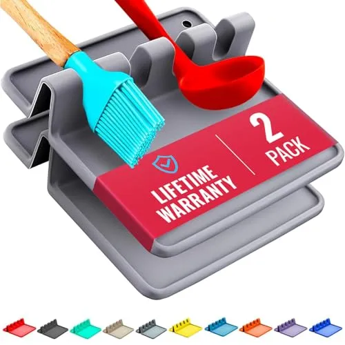 Cooler Kitchen 2er pack kochlöffelablage aus silikon | bpa freie küchenhelfer & küchenutensilien ablage | hitzebest?ndige utensilienablage & besteckhalter zur löffelablage | küchen gadgets zubehör