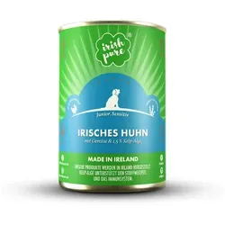 Hunde Nassfutter Irisches Huhn mit Gemüse & Kelp-Alge Junior - Hundefutter für Welpen, mit 60 % irischem Huhn als leicht verdauliche Proteinquelle. Enthält Kelp-Alge für gesunde Gelenke und glänzendes Fell.