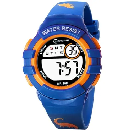 K&L Wall Art Kinder Armbanduhr für Jungen Kinderuhr Dino Digitale Armbanduhren mit Wecker (216 x 14mm Silikonarmband Dinosaurier)