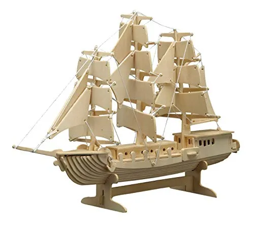 Pebaro 869 Holzbausatz Segelschiff, 3D Puzzle, Modellbausatz, Basteln mit Holz, Holzpuzzle, Bastelset, vorgestanzte Holzplatte, ausbrechen, zusammenstecken, fertig, inkl. Schmirgelpapier, Geschenkidee