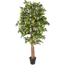 HOMESCAPES Künstlicher Ficus Benjamini 180 cm - Realistischer Kunstbaum Ficus benjamini im Topf – 180 cm große, pflegeleichte Deko mit echtem Holzstamm und formbaren Zweigen. Ideal für ein grünes Ambiente in Zuhause und Büro.