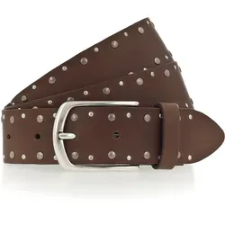 MUSTANG Nietengürtel für Damen, Größe 110, braun (baileys) - Modischer Echtleder-Gürtel mit Nieten, 3,5 cm breit, ideal für lässige Freizeit-Outfits und sorgt für einen trendigen Look.