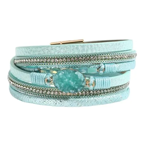 Karma NH10637490 Wickelarmband bunt PU Leder 39 cm Armband Damenarmband Lederarmband modern Magnetverschluss Zirkon Geschenk für Sie (Türkis)