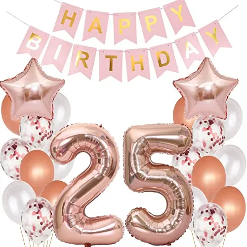 Luftballons 25. Geburtstag Dekoration für Frauen - Rosegold Deko Set für 25 Jahre Jubiläum (25 Stück)