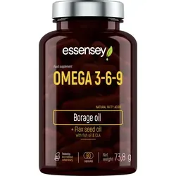 ESSENSEY - Omega 3-6-9 I 500mg pro Tagesdosis I 90 Kapseln I Vitamin E I GLA, ALA, EPA und FHA I 45 Tagesdosen I Leicht zu schlucken I Labor