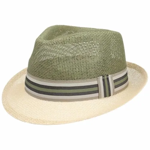 Lipodo Twotone Trilby Strohhut Farbverlauf Ripsband Damen Herren Frühling Sommer Natur-grün L (58-59 cm)