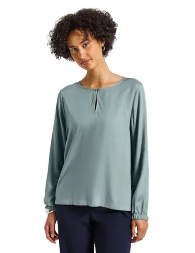Street One Damen Rundhalsbluse 3411985 mit Cut-Out - Damenbluse in Arona Blue mit stylischem Cut-Out und elastischen Bündchen, perfekt für einen eleganten Look im Alltag.