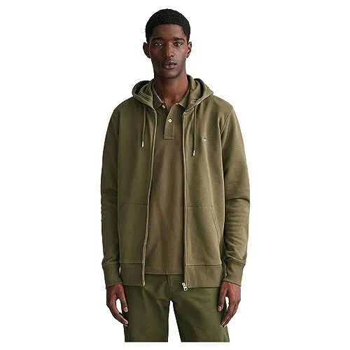 Gant Herren Reg Shield Full Zip Hoodie, Juniper Green, XL EU - Kapuzenpullover für Herren mit normaler Passform, Kängurutasche und stilvoller Gant-Stickerei auf der Brust.