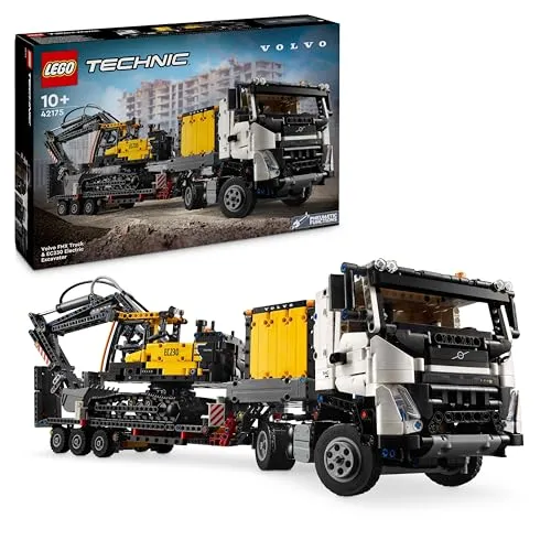 Technic Volvo FMX LKW mit EC230 Electric Raupenbagger 42175 - Konstruktionsspielzeug für kreative Bauabenteuer und realistische Spielwelten