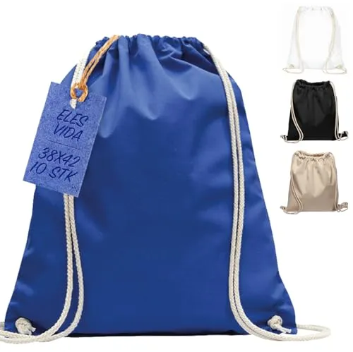 Baumwollbeutel 10 Stück 38x42cm Sportbeutel - Rucksack Stofftasche Turnbeutel Bag, Beutel, Baumwollbeutel, Jutebeutel OEKO-TEX® zertifiziert Stoffbeutel Einkaufsbeutel Gym zum bemalen (Royalblau)
