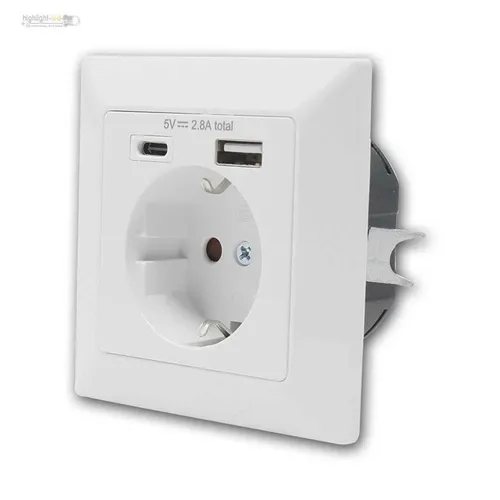 USB Steckdose UP Wandsteckdose 230V, Unterputz mit 2 USB-A&C Anschluß Ladegerät