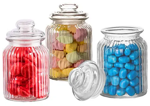 BigDean 3x Bonbongläser Bonboniere 1 Liter - Mit Deckel - Für Süßigkeiten, Kekse, Kräuter & Gewürze - Vintage Vorratsgläser - Die idealen Helfer für Küche & Haushalt