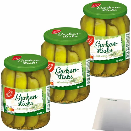Gut&Günstig Gurken-Sticks süß-würzig 3er Pack 3x360g Glas usy Block