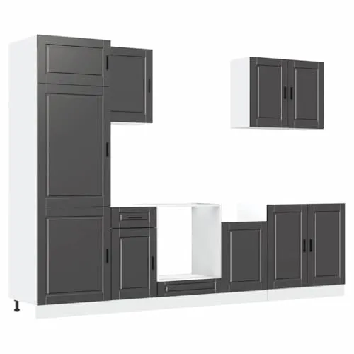vidaXL 7-tlg. Küchenschrank-Set Porto Schwarz - Buffets - Elegantes Design mit viel Stauraum, aus robustem Holzwerkstoff, pflegeleicht und ideal für jede Küche.