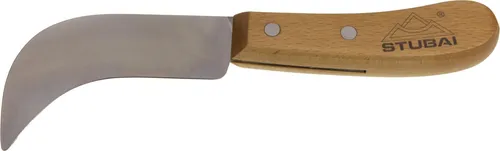 STUBAI Ledermesser 100 mm – gebogene Klinge aus gehärtetem Stahl, scharf & robust – Holzgriff, ideal für Leder, Teppich, Dachpappe, Outdoor & Gartenarbeiten