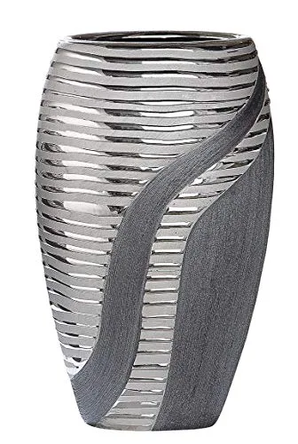 Moderne Dekovase Blumenvase Tischvase Vase aus Keramik Silber Anthrazit Höhe 19,5 cm