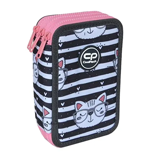 CoolPack XXL Federtasche Federmappe 3-Fach Schulstiftetui, dreifaches Federmäppchen, Federmäppchen für Mädchen, Jungen, Federmäppchen 44-teilig gefüllte Schüleretui 3-stöckig, Catnip