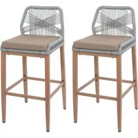 MCW Barhocker MCW-O21 (2 St) mit Fußstütze und Sitzkissen - Barhocker mit elegantem Seilgeflecht, ergonomischer Fußstütze und abnehmbaren, waschbaren Sitzkissen für maximalen Komfort und einfache Pflege.
