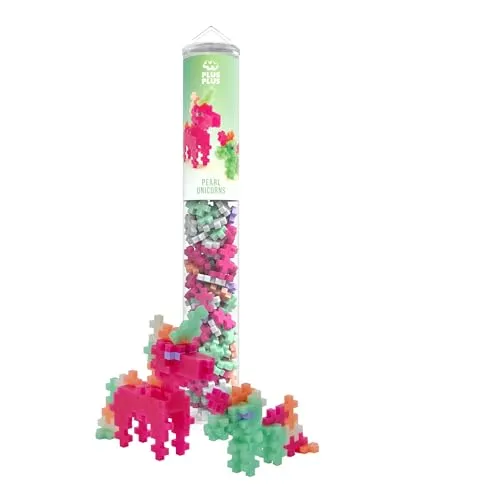 Plus-Plus 4374 Geniales Konstruktionsspielzeug, Perlmutt Einhörner, Kreativ-Bausteine Tube, Bausteinset für Kinder, 100 Teile