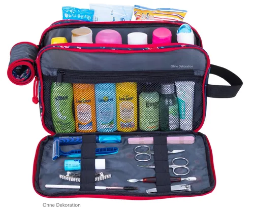 Kulturbeutel Damen Elephant Travel Washbag XL - Blau mit Blumenmuster - Große Kosmetiktasche für Reisen, perfekt für Gym oder Sauna. Mit 8 Litern Volumen und praktischen Fächern für optimale Organisation.