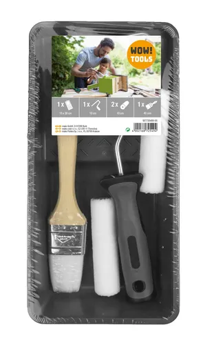 Lackier-Set PLUS+ 5-teilig Farbwanne Rollerbügel Ersatzwalzen Lack-Flachpinsel