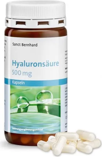 Sanct Bernhard Hyaluronsäure 500 mg – 90 Kapseln - Nahrungsergänzungsmittel mit 500 mg Hyaluronsäure pro Kapsel, unterstützt die Haut- und Gelenkgesundheit und enthält zusätzlich Vitamin C für eine optimale Kollagenbildung.