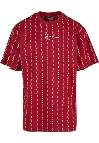 Karl Kani Herren KM233-013-2 KK Small Signature Ziczac Pinstripe Tee DarkRed/Offwhite, S