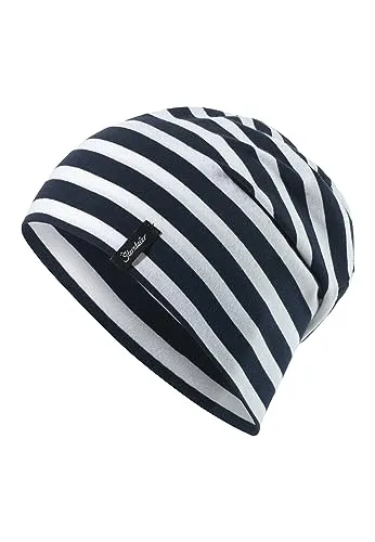 Sterntaler OCS Beanie Streifen marine, Größe 51 – Lässige Slouch Beanie Mütze aus Singlejersey (Bio) mit maritimen Streifen – Unisex Kopfbedeckung – variabel tragbar – Übergangsmütze Baby & Kind