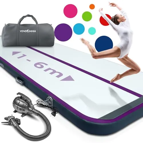 VENDOMNIA Airtrack Matte, 10/20cm hohe aufblasbare Gymnastikmatte in Länge 1/2/3/4/5/6/7/8 m, mit elektrischer Pumpe & Tasche, Tumbling Matte, Turnmatte, Trainingsmatte, Fitnessmatte, Sportmatte,Yoga