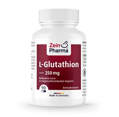 L-Glutathion (reduziert) Kapseln 250mg - 90 ST - Nahrungsergänzungsmittel in magensaftresistenten Kapseln, unterstützt die Zellgesundheit, glutenfrei und vegan, ideal für eine gesunde Lebensweise.