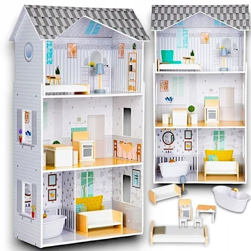 PREMIUM Puppenhaus aus Holz Groß XXL Villa Möbel für Kinder Weihnachts geschenk