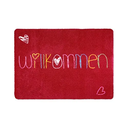 deco-mat Fußmatte Willkommen 40 x 60 cm Rot - rutschfeste, waschbare Fußmatte für Außen und Innen - Saugstarke Schmutzfangmatte für Eingangsbereich