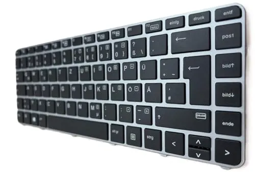 T-ProTek DEUTSCHE-Tastatur Schwarz mit Silber Rahmen,Trackpoint für HP EliteBook 840 G3