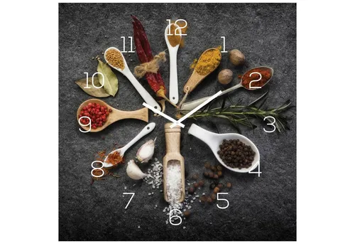 Levandeo® Wanduhr Alu-Dibond 30x30cm - Wanduhren mit elegantem Alu-Dibond-Design, ideal für die Küche und verziert mit Kräuter- und Gewürzmotiven.