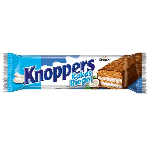 Knoppers Kokos Riegel 40g – Knuspriger Waffelriegel mit Kokos & Milchcreme