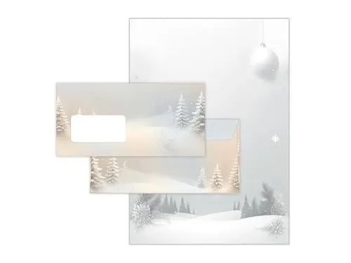 Briefpapier Weihnachten Weihnachtsbriefpapier mit Umschlag Umschlägen mit Fenster Weihnachtspapier A4 für Kunden (25 Blätter + 25 Umschläge)